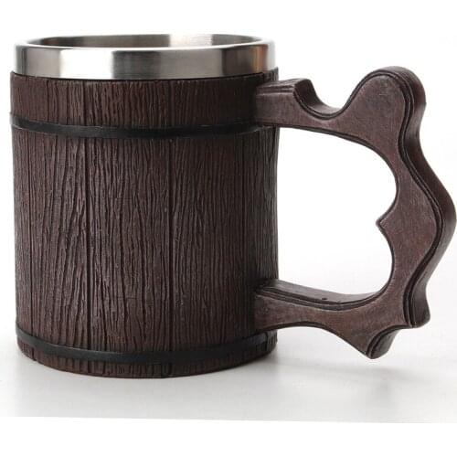 2020 new hot creative simulation wooden barrel cup resin stainless steel liner mug retro water glass beer coffee cup