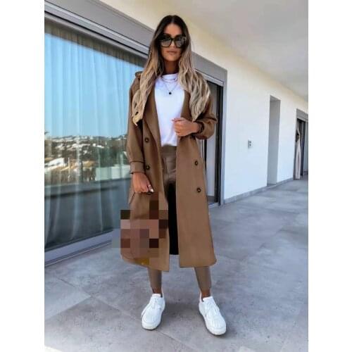 2021 New Woolen Womens Coat Long Sleeve Female Windbreaker Black Coats Autumn Winter Warm Fashion Elegant Office Lady Outerwear