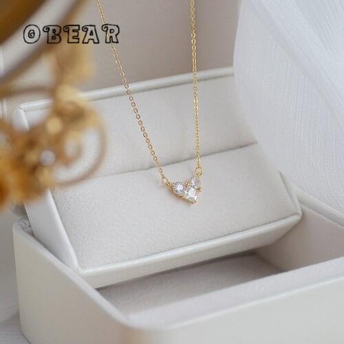 OBEAR 14k Real Gold Plated Korean Crystal Heart Pendant Necklace Women Creative High Quality Birthday Gift Jewelry