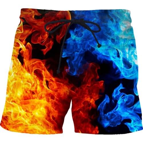 Beach pants 2021 mens 3D printed shorts streetwear surf beach travel quick-drying blue red yellow flame swimming shorts