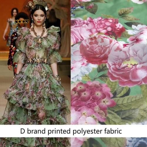 Green printed polyester chiffon fabric 145cm width sewing summer fashion womens shirt pajamas fabric for dress material
