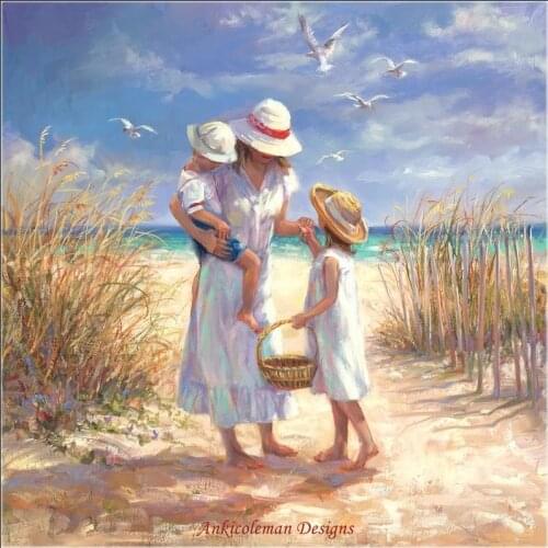 Needlework for embroidery DIY French DMC High Quality - Counted Cross Stitch Kits 14 ct Oil painting - Mothers Day Beach
