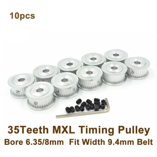 POWGE 10pcs 35 Teeth MXL Timing Belt Pulley Bore 6.35/8mm For Width 9.4mm MXL Belt 3D Printer,Ultimaker(35T 35Teeth MXL Pulley)