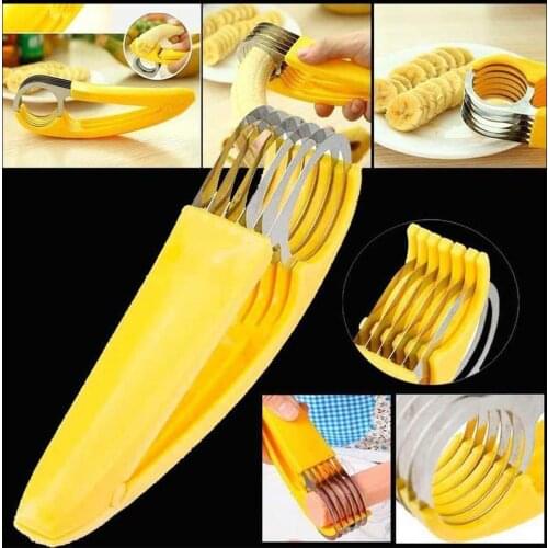 Banana Slicer Home Kitchen Tool Vegetable Peeler Salad Banana Chopper Steel Cucumber Fruit Cutter Knife Cutter Slice E6U9