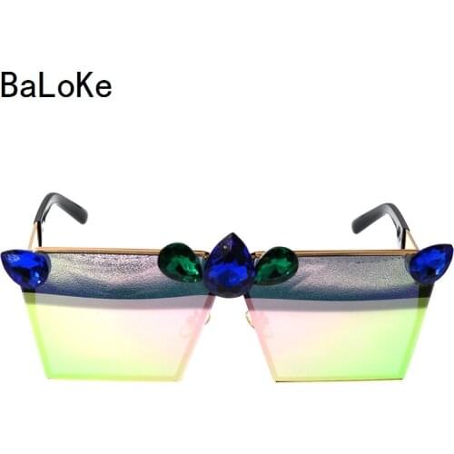 Superstar Artificial Crystal Embellishment Brand Square Sunglasses Women Baroque Vintage Blue Rhinestones Sunglasses