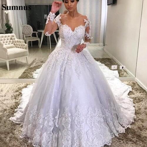 Sumnus A line Wedding Dress Long Sleeve Lace Appliques Muslim Bridal Dress Princess Vintage Wedding Gowns For Women robe de mari