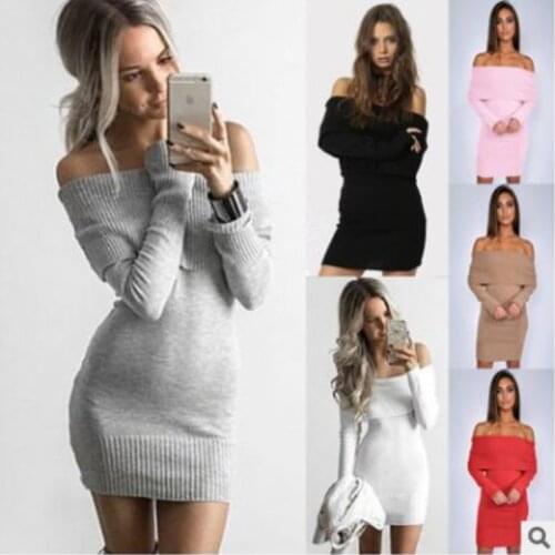 Sweater women pull femme jersey mujer sweater dress pink slash neck sweter winter clothes women robe pull femme hiver