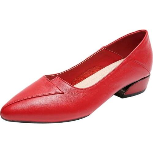 Pointed Genuine Leather Shoes 2020 Summer Fashion Elegant Low-heel Shoes Shallow Comfortable Solid Color Large Size Women Shoes
