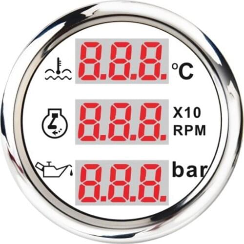 Universal 52mm 3 in 1 Multi-Function Digital Gauge Waterproof Water Temp Oil Pressure Tachometer Gauge with Alarm