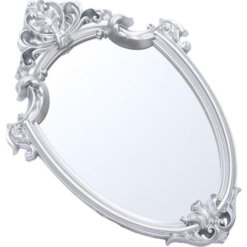 European Style Wall-Mounted Mirror Retro Royal Court Style Mirror Home Decorative Miniature (Silver)