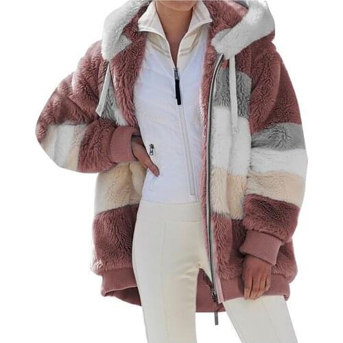 Winter Women Parka Coat 2021 Casual Female Plush Patchwork Zipper Pocket Hooded S Plus Size Parkas Outer Wear Top Women Jackets