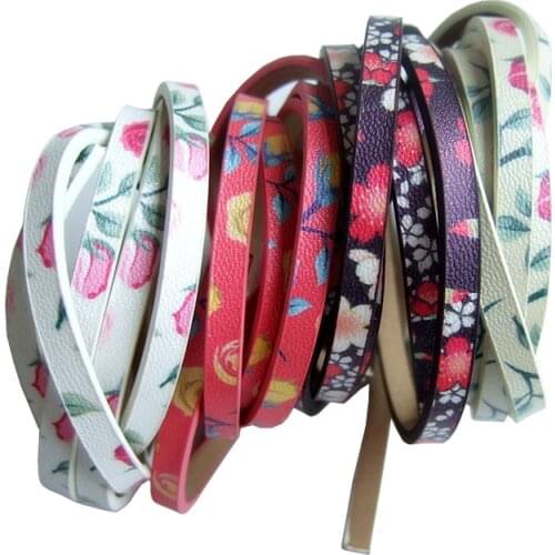 1Meter 5mm Flat Leather Cords Floral Printed 5x2mm PU Flat Leather Cord For Necklace Bracelet Jewelry Findings