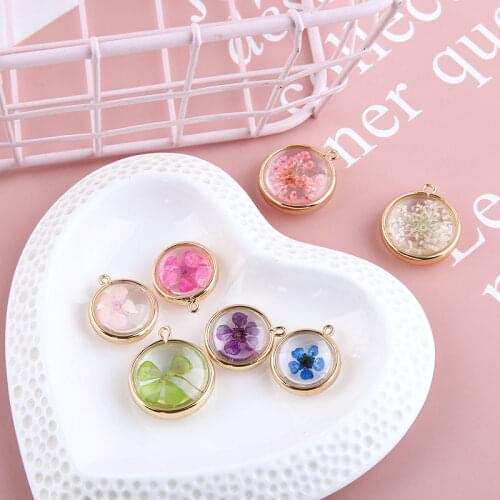 Dry Flower Round Glass Crystal Connector Charms DIY Jewelry Findings Fashion Necklace Bracelet Earring Phone Chain Pendant 10pcs