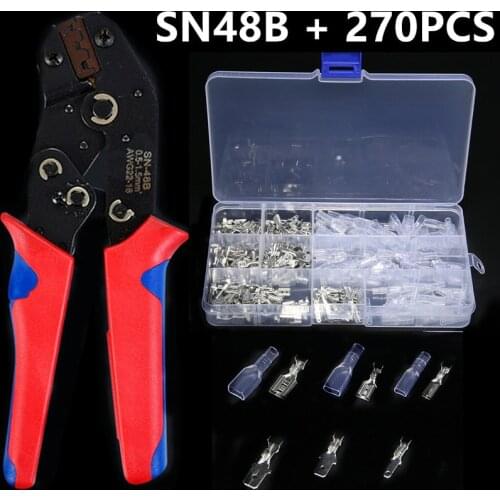 270Pcs 2.8/4.8/6.3mm universal spring plug wire crimped crimping hand tool connection Terminals Electrical Insulated SN-48B
