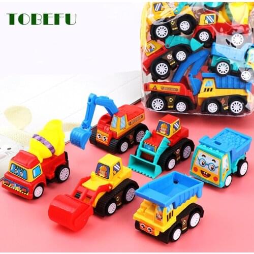 6pcs Mini Pull Back Car Model Set Simulate Trailer Inertia Fire Truck Kids Mobile Vehicle Boys Diecasts Toys Gifts For Children
