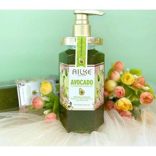 AILKE Smoothing Elf Shower Gel Perfume Body Wash Hydrating Lightening Whitening Exfoliator Avocado Bath Gel 500ML