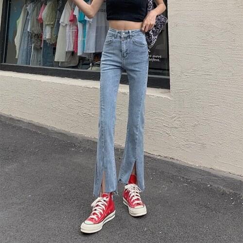 Irregular Flared Split Korean Vintage Clothes WomenS High Waist Trousers Fashion Jeans Pants For Girls Streetwear 2021 Autumn