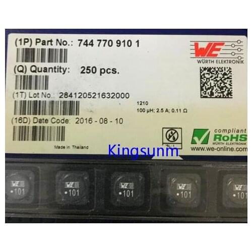 Free shipping 10pcs WE SMD shielded power inductors 74477091011210 100UH 12X12X10MM 101 2.5A