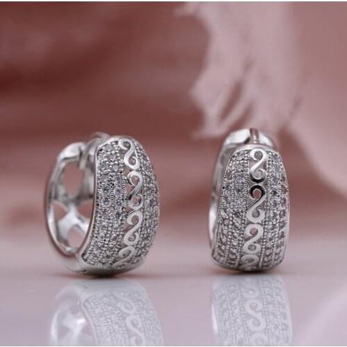 Noble Fashion Zircon Hollow Dangle Earrings Women Fine Jewelry Silver Plated Wedding Band Earrings Bridal Jewelry for Women