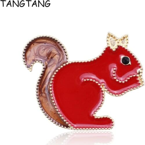 Brilliant Red Enamel Painted Lovely Rabbit Animal Brooch With Black Rhinestone Eye And Brown Tail Jewelry Pin, Item NO.: BH8324