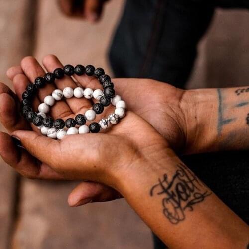 Couple Bracelet braclets men Accessories White Black Beads Handmade 2 Piece Set Erkek Bileklik Jewelry Mens Bracelets For Women