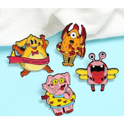 Animal Insects Kangaroo Chicken Elephant Dragonfly Brooches Happy every day Big eyes Animal Enamel Pin Broche Badge Jewelry Gift