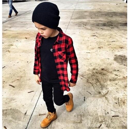 Child Kids Boys Girls Long Sleeve Plaid Check Tops Blouse Casual Clothes