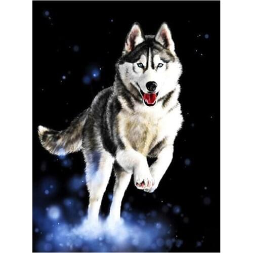 GELANYOUPIN 5D DIY Diamond Painting Running Wolf Embroidery Full Round Diamond Cross Stitch Rhinestone Mosaic Painting Decor