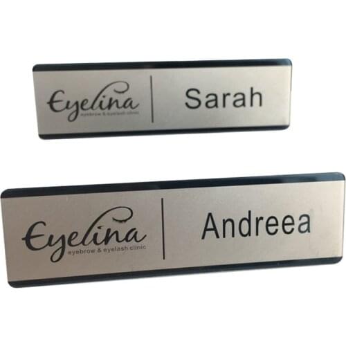 1pc custom magnet staff name badge holder 70*20mm metal laser logo personalized id tag magnetic or pin