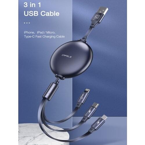 Cafele 3 in 1 Micro Usb C Cable For xiaomi Phone Charger Lightning Type C Cable For iPhone 12 11 Pro Max Charging Wire Cord