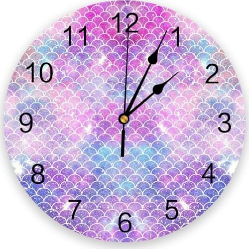 Beautiful Mermaid Scales Colorful Silent Decorative Wall Clock Digital Clock Operated Round Home Office School Clocks
