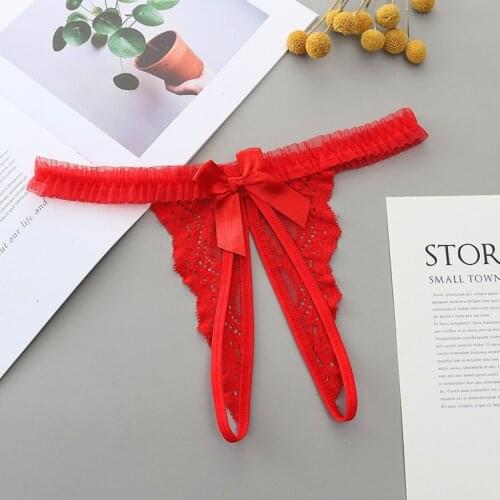 Bowknot Lace Sexy Thongs Womens Underwear Sexy Crotchless G strings Lace Panties Femme Erotic Lingerie Sex Bandage Briefs Hot