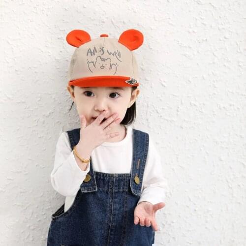 Cute Newborn Baby Hats Cartoon Bear Kids Baseball Cap Lovely Casual Color Matching Hat Outdoor Boy Girl Soft Eaves Sun Caps 1-2Y