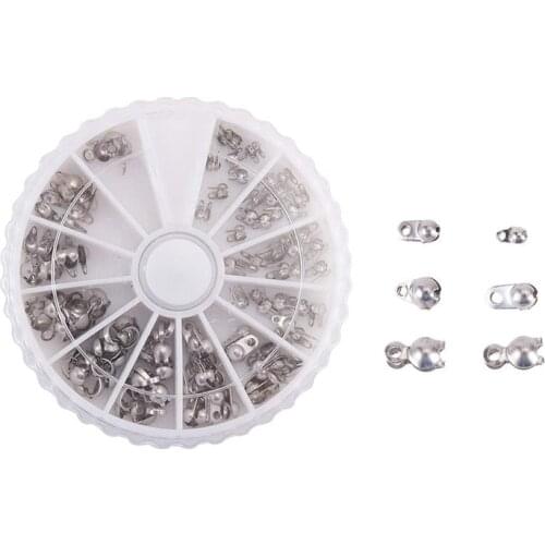 1 Box 100 PCS Stainless Steel Bead Tips, Clamshell Fold-Over Bead Tips Knot Covers End Caps for Knots & Crimp Findings