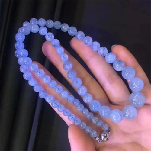 2018 Newly Natural Ocean Blue Gem Stone Round Beads Crystal Long Necklace AAAA 5-12mm Fashion Women Crystal Necklace Stone