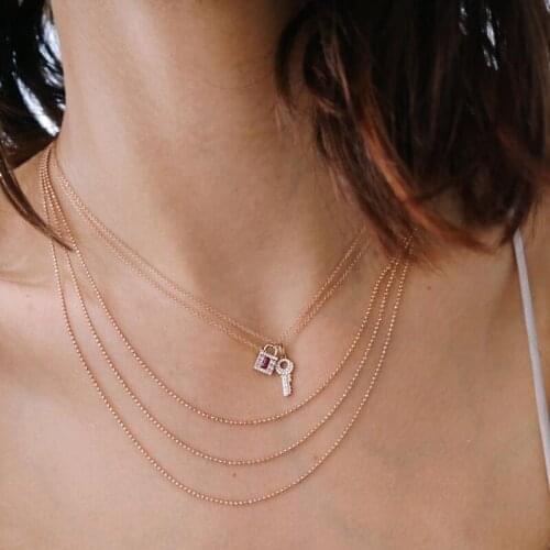 New Arrived Fashion Delicate Jewelry Micro Paved Colorful Cz Lock Key Pendants Necklaces For Trendy Women Charm Party Gifts 2021