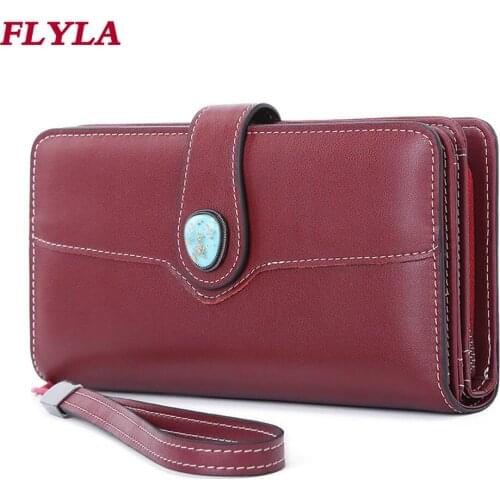 New Women Leather Wallet Casual Oil Wax Cowhide Large-capacity Long Womens Bill Holder Mobile Phone Bag