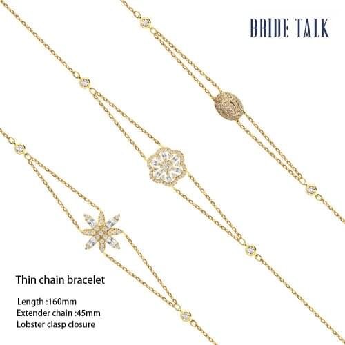 Bride Talk Charm Copper Baguette Zircon Chain & Link Korean Style Bracelet Women Fashion Rose Gold Jewelry Party Birthday Gift