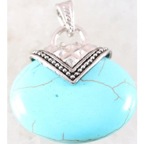 Oval Pendant 40x40MM Natural Stone CAB Cabochon Bead Green Howlite Fit Necklace For Men Women Jewelry Gift K1160