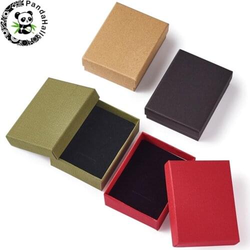 Pandahall 5pcs/set Cardboard Jewelry Set Box with Sponge Inside Jewelry Gift Boxes Ring Necklace Rectangle Mixed Color 9x7x3cm