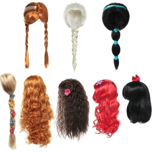 VOGUEON Girl Wig Kids Princess Dress up Supply Photography Prop Elsa Anna Aurora Belle Mermaid Jasmine Rapunzel Moana Braid Hair