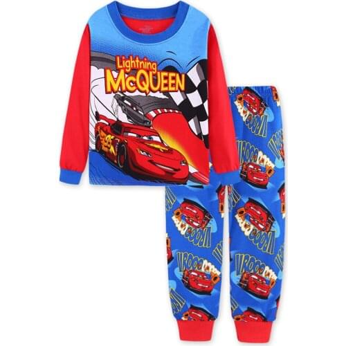 Hot Fall Children LongSleeve Pajamas Sets Kids Boys Girls Cars Cartoon Clothing Baby Nightwear Cotton Pyjamas Fall Sleepwear Set