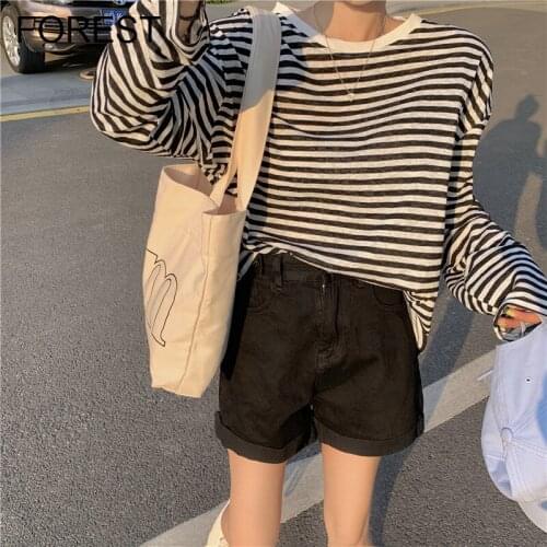 Striped Sunscreen T-shirt Womens Clothing Spring And Autumn Thin Long Sleeve T-shirt Cover Shirt 2021 New Loose Lazy Top