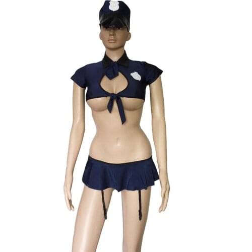 Hot Erotic Police Women Cop Role Play Uniform Costume Top and Mini Skirt with Suspender Garter Sexy Lingerie Set Fantasy Uniform