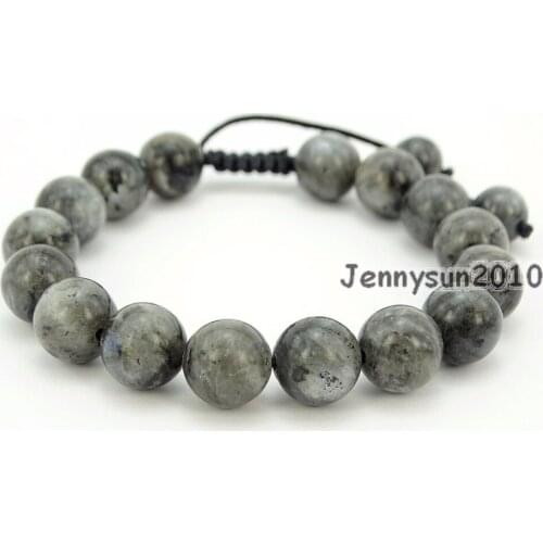 Handmade 10mm Adjustable Natural Larvikite Labradorite Gems Stone Round Beads Bracelet Healing Reiki 5 Strands/Pack
