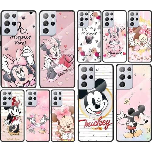 Pink Minnie Cartoon Cute for Samsung Galaxy S21 Ultra Plus A72 A52 4G 5G M51 M31 M21 Luxury Tempered Glass Phone Case Cover