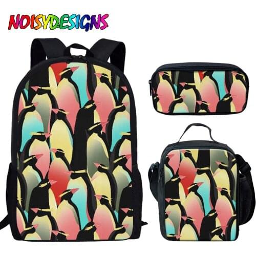 NOISYDESIGNS 3pcs/set School Bags For Girls Cute Penguin Pattern Children Rucksacks Mochila Shoulder Backpack School Bag Plecak
