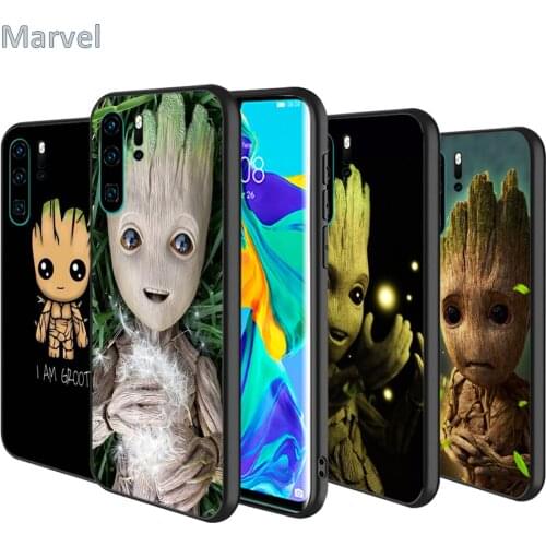 Silicone Cover Baby Groot Cutest For Huawei P50 P40 P30 P20 Pro P10 P9 Lite E Plus 2016 5G Black TPU Phone Case