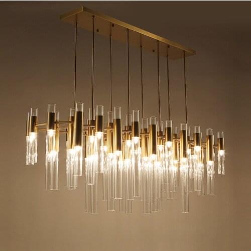 Modern Pipe LED Chandelier Pendant Light Metal Tube Gold Hanging Lamp Living Room Dining Room Bedroom Fixture Suspension PA0524