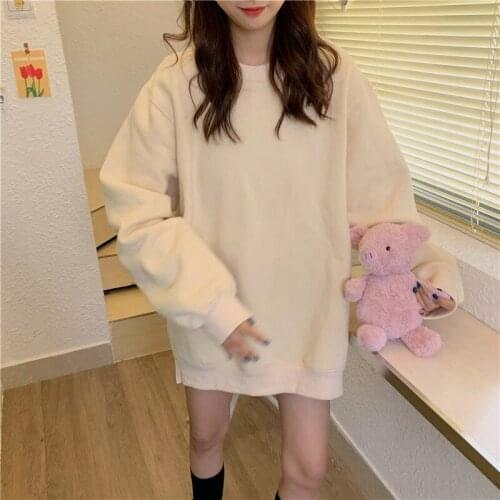 Hoodies Women Plus Velvet Warm All-match Oversize Sweatshirts Korean Style Womens O-Neck Students Harajuku Hoodie Streetwear